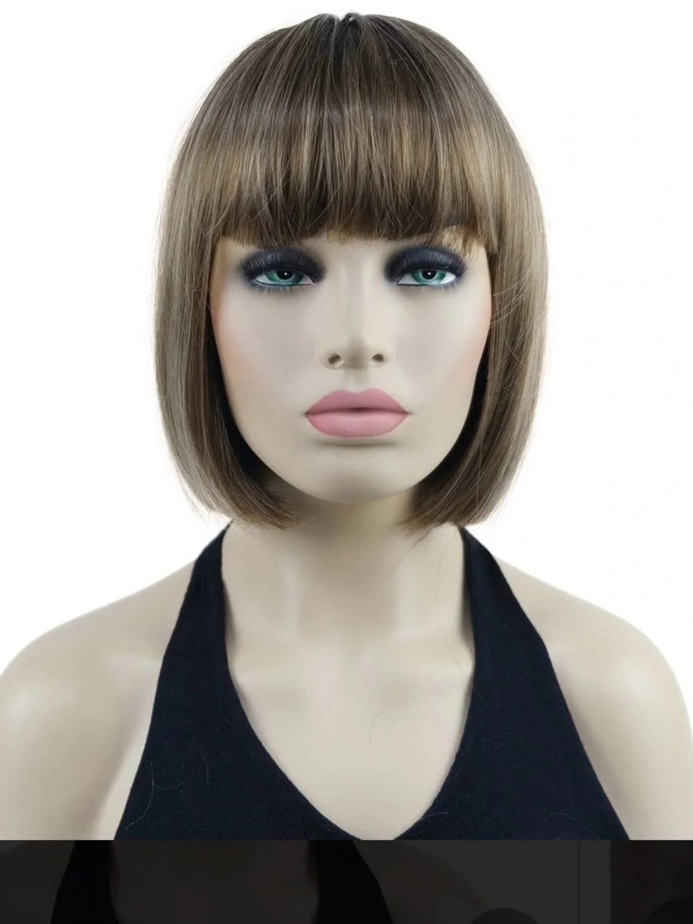 Women’s Short Straight 8” Bob Wig with Bangs Brown w/ Blonde Highlights NWT